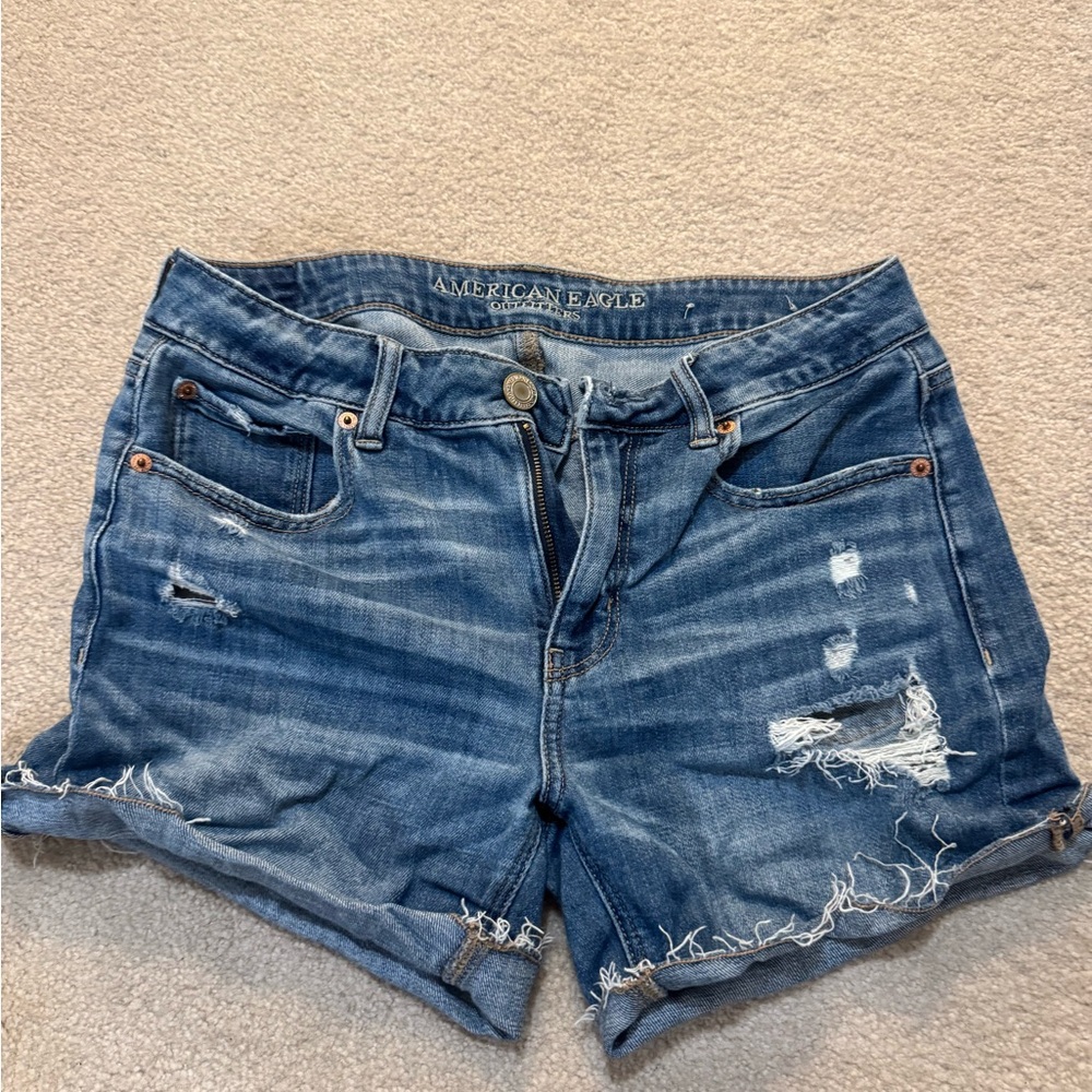 American Eagle Outfitters Women's Blue Distressed Denim Shorts